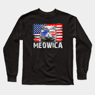 Cat Patriotic 4th Of July Meowica American Flag Sunglasses Long Sleeve T-Shirt